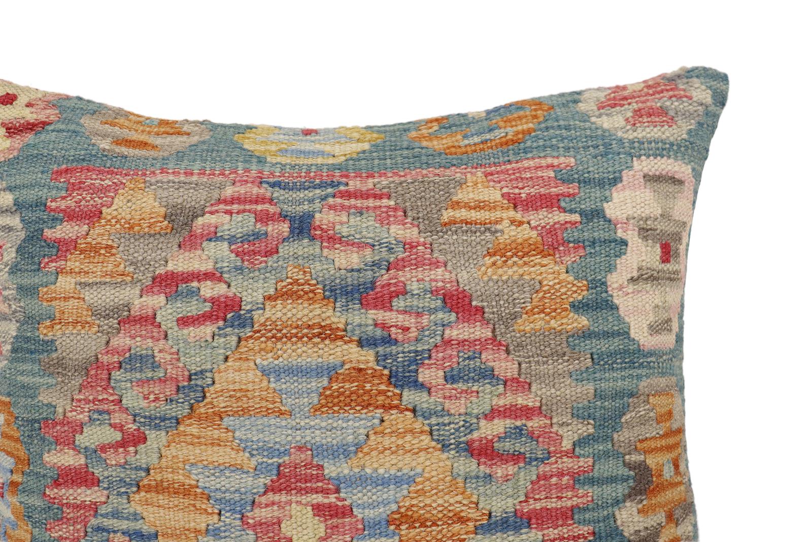 handmade Traditional Pillow Blue Red Hand-Woven SQUARE 100% WOOL Hand woven turkish pillow2 x 2