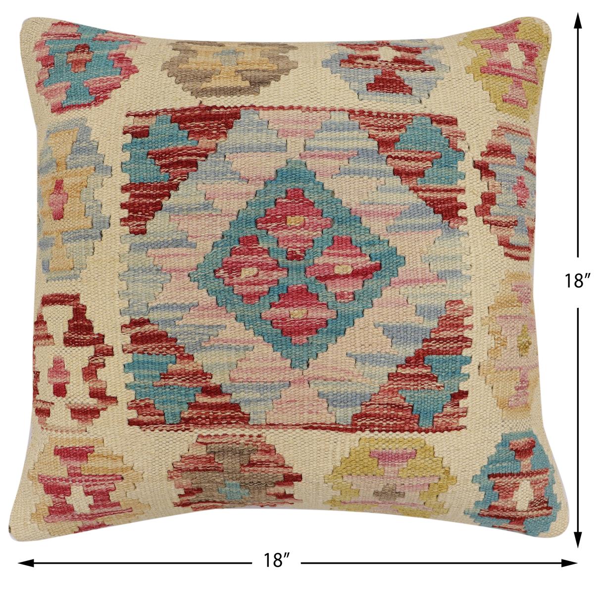 handmade Traditional Pillow Beige Red Hand-Woven SQUARE 100% WOOL Hand woven turkish pillow2 x 2