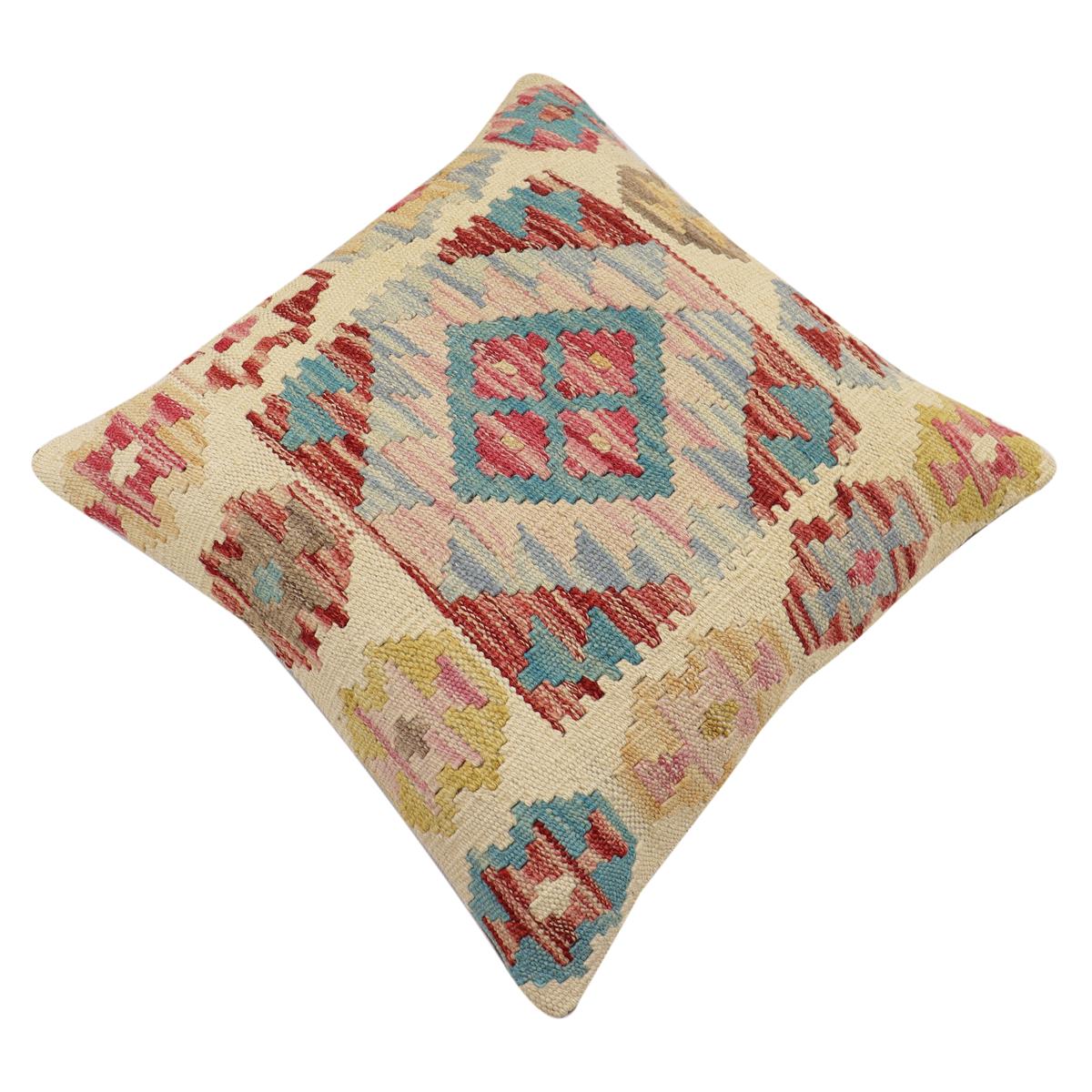 handmade Traditional Pillow Beige Red Hand-Woven SQUARE 100% WOOL Hand woven turkish pillow2 x 2