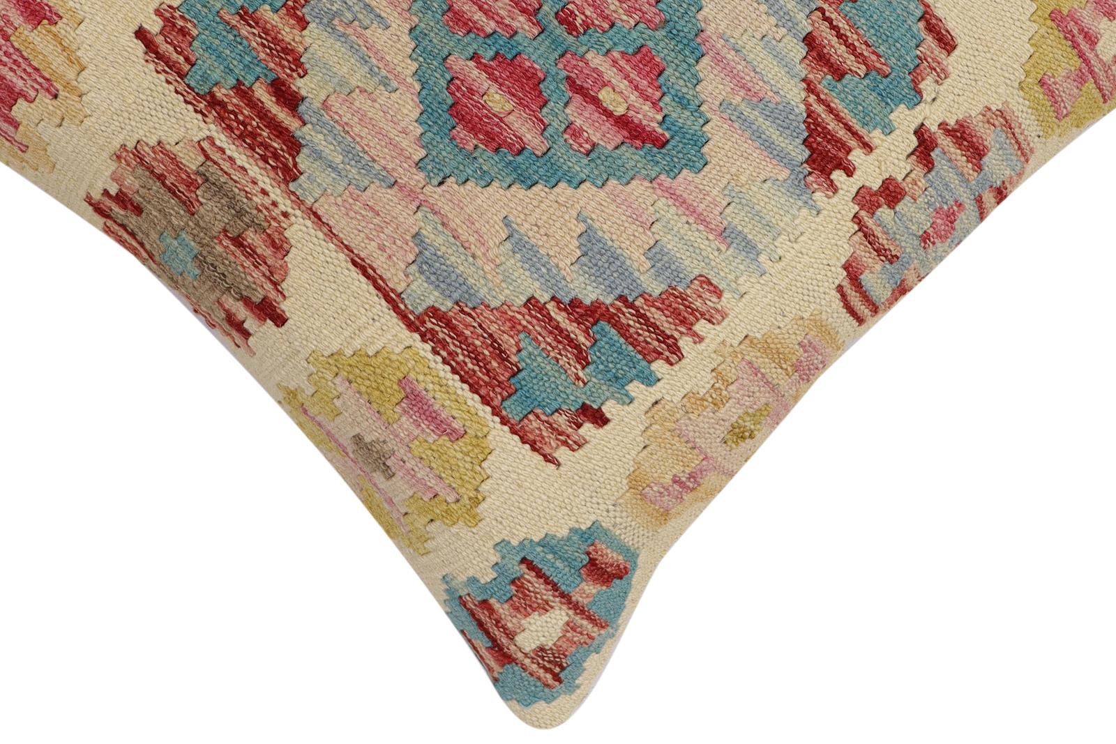 handmade Traditional Pillow Beige Red Hand-Woven SQUARE 100% WOOL Hand woven turkish pillow2 x 2