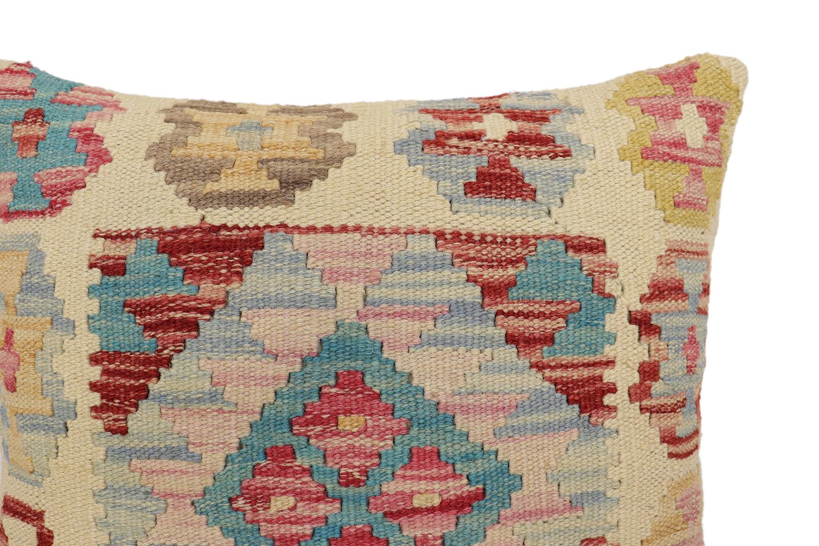 handmade Traditional Pillow Beige Red Hand-Woven SQUARE 100% WOOL Hand woven turkish pillow2 x 2