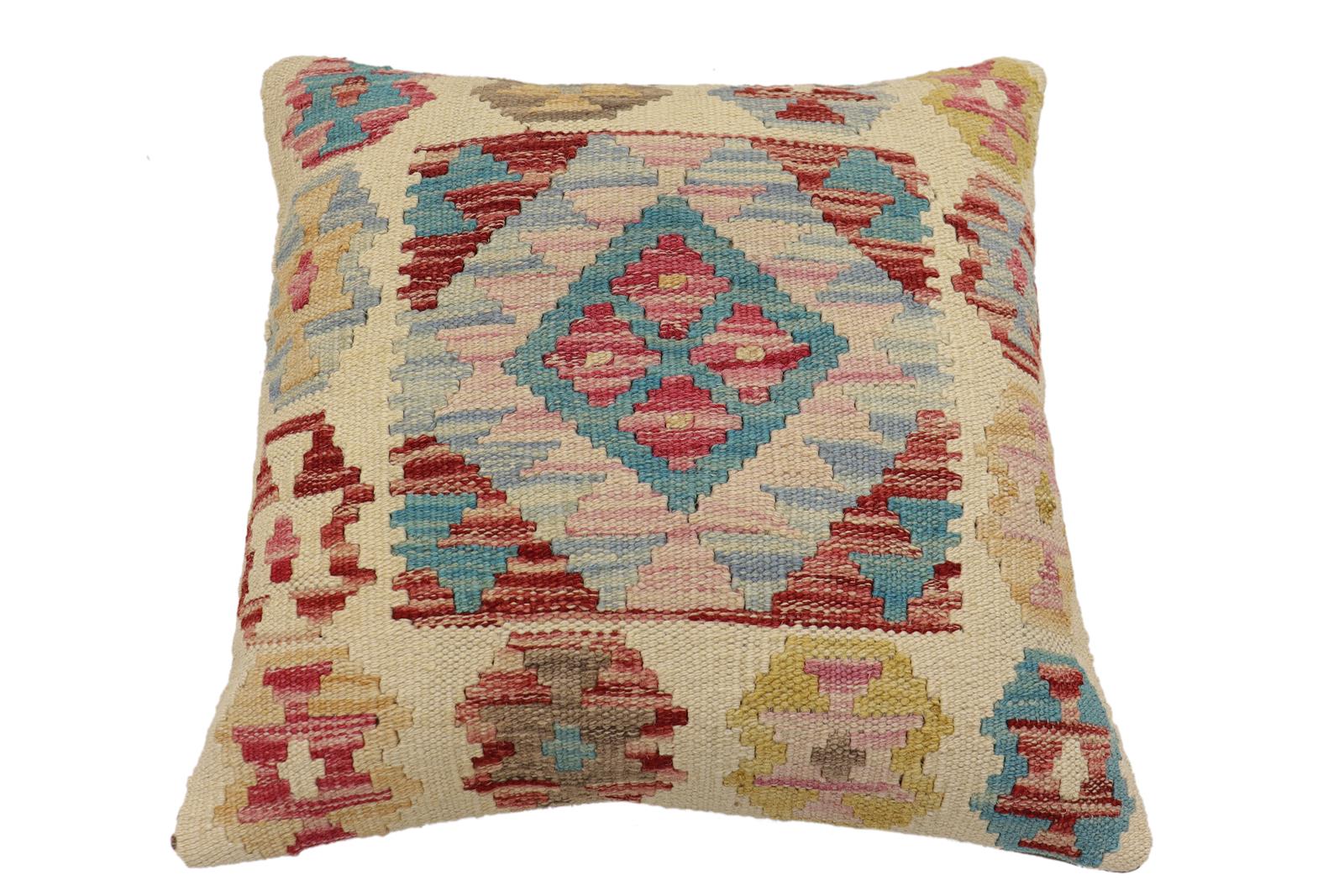 handmade Traditional Pillow Beige Red Hand-Woven SQUARE 100% WOOL Hand woven turkish pillow2 x 2