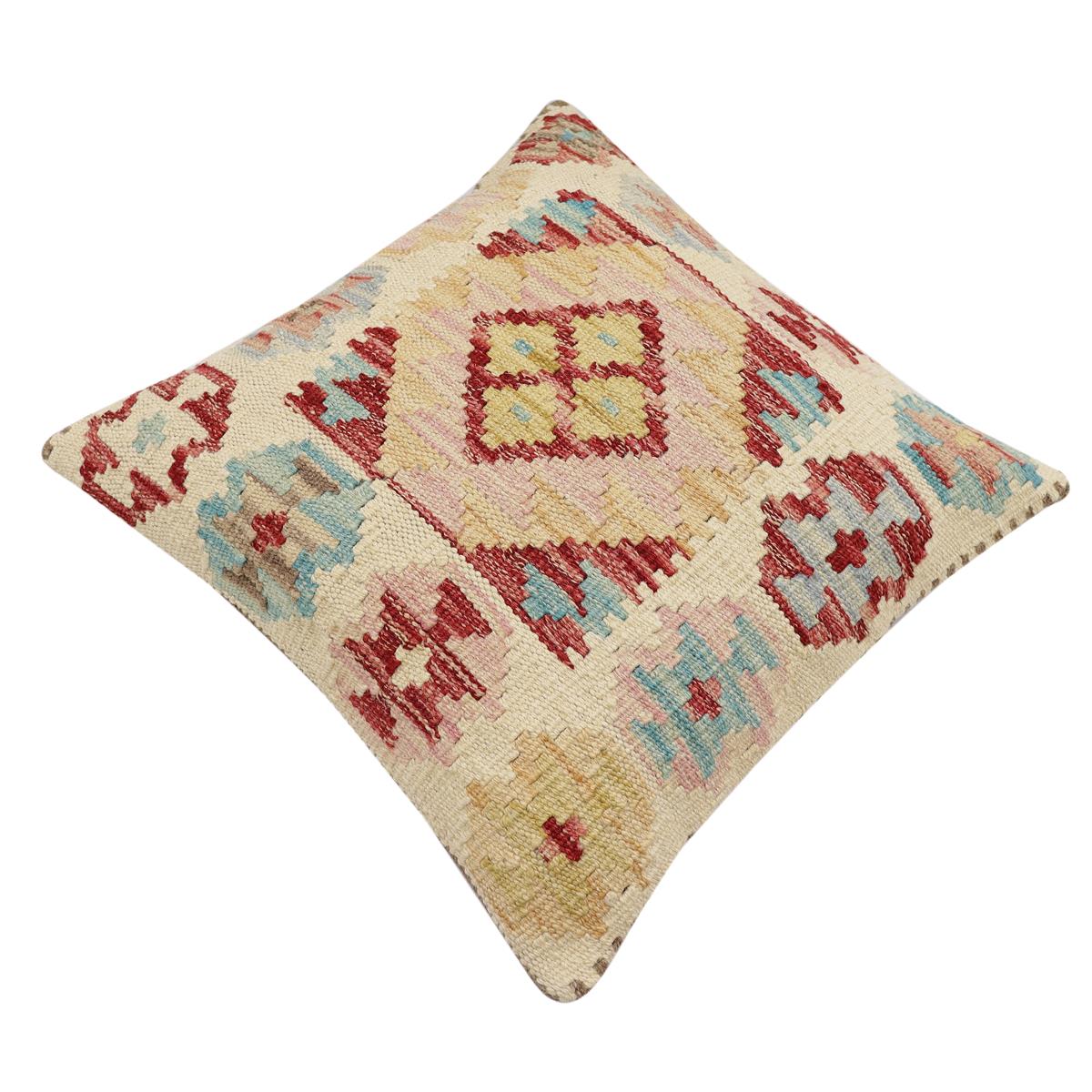 handmade Traditional Pillow Beige Red Hand-Woven SQUARE 100% WOOL Hand woven turkish pillow2 x 2
