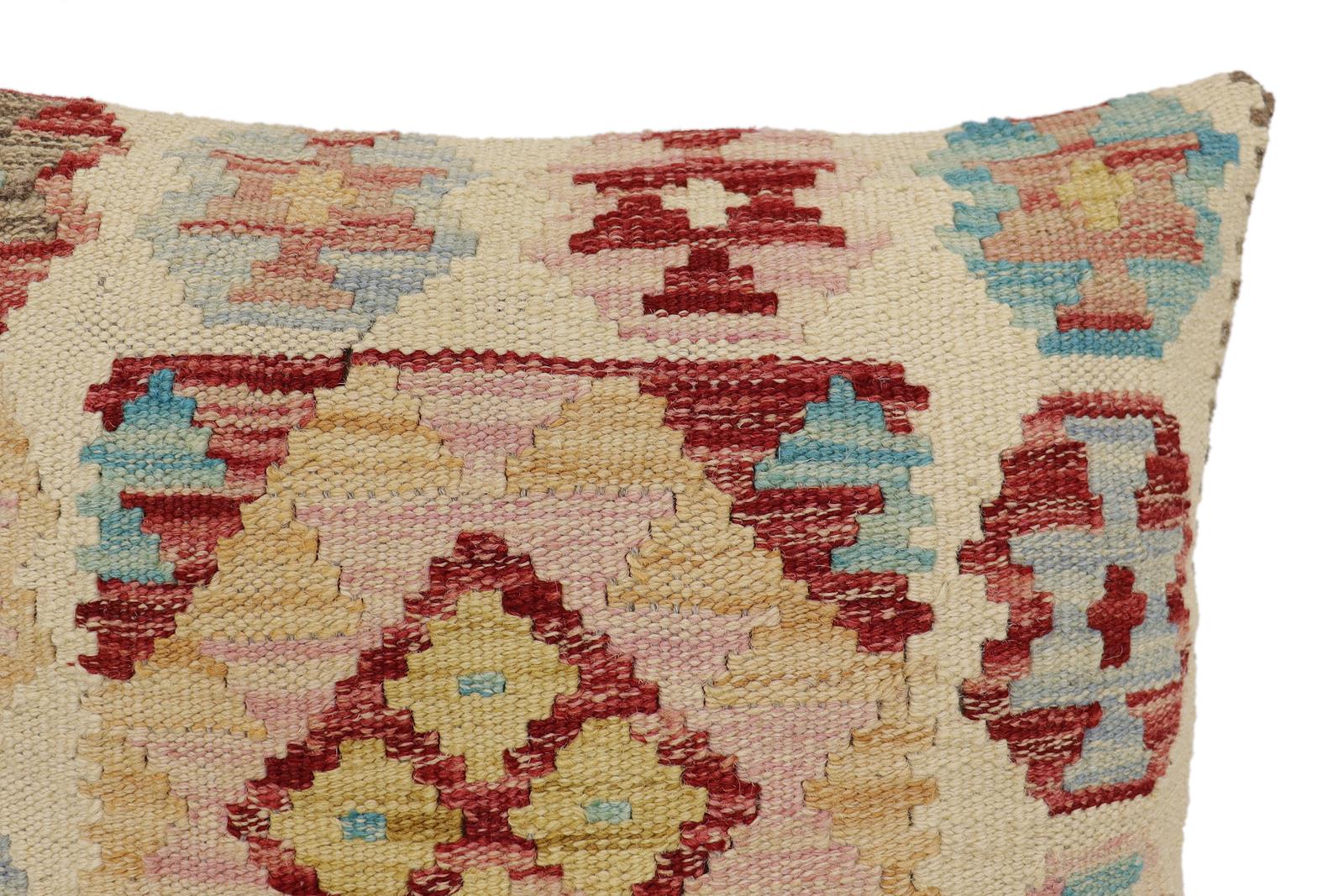 handmade Traditional Pillow Beige Red Hand-Woven SQUARE 100% WOOL Hand woven turkish pillow2 x 2