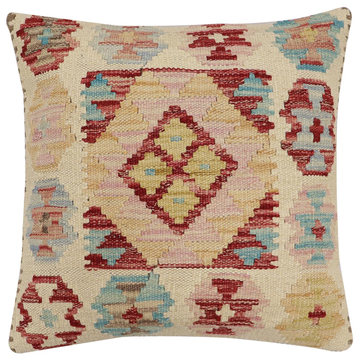 handmade Traditional Pillow Beige Red Hand-Woven SQUARE 100% WOOL Hand woven turkish pillow2 x 2