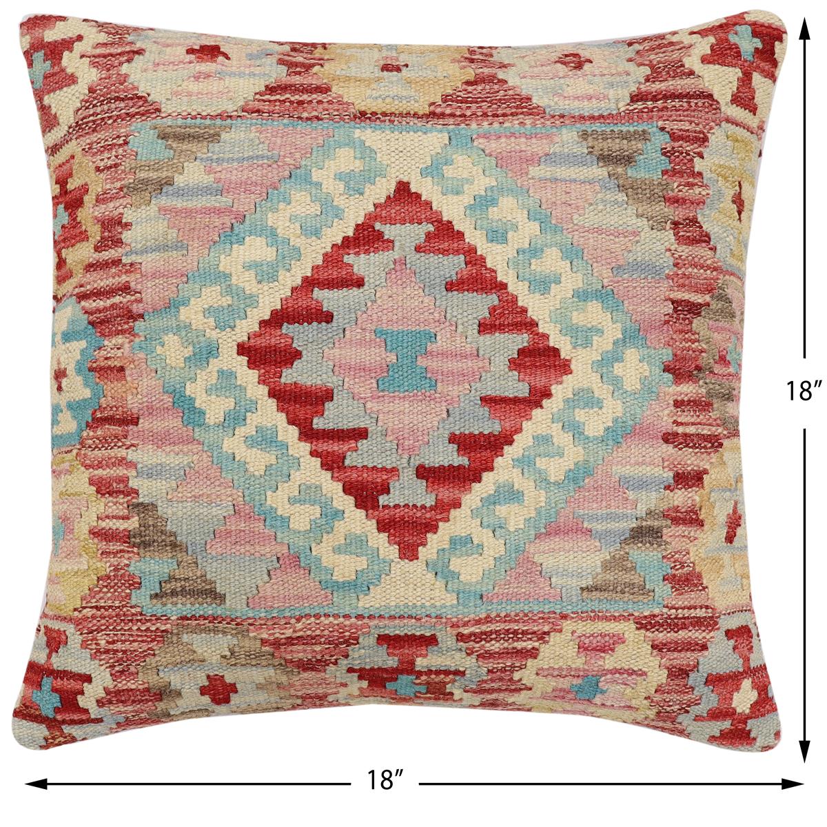 handmade Traditional Pillow Red Blue Hand-Woven SQUARE 100% WOOL Hand woven turkish pillow2 x 2