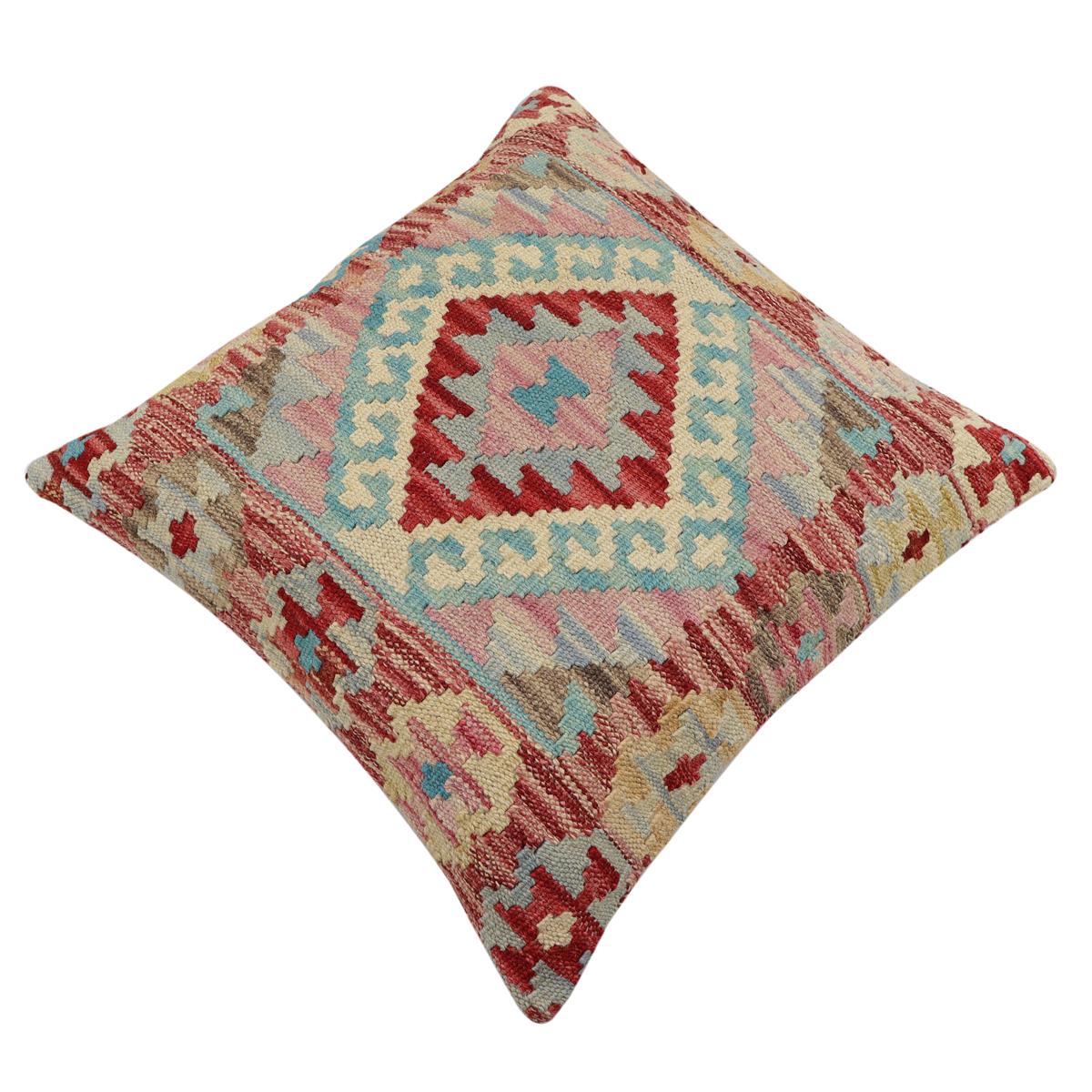 handmade Traditional Pillow Red Blue Hand-Woven SQUARE 100% WOOL Hand woven turkish pillow2 x 2