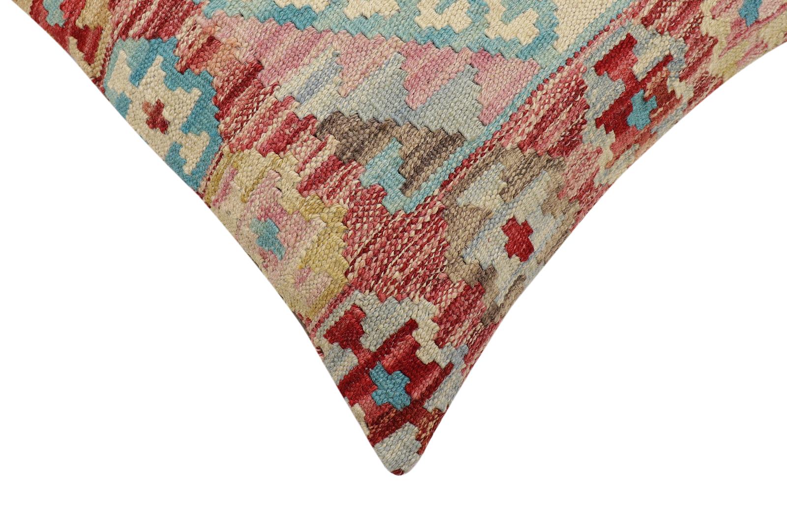 handmade Traditional Pillow Red Blue Hand-Woven SQUARE 100% WOOL Hand woven turkish pillow2 x 2