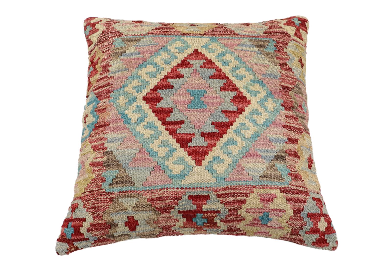 handmade Traditional Pillow Red Blue Hand-Woven SQUARE 100% WOOL Hand woven turkish pillow2 x 2