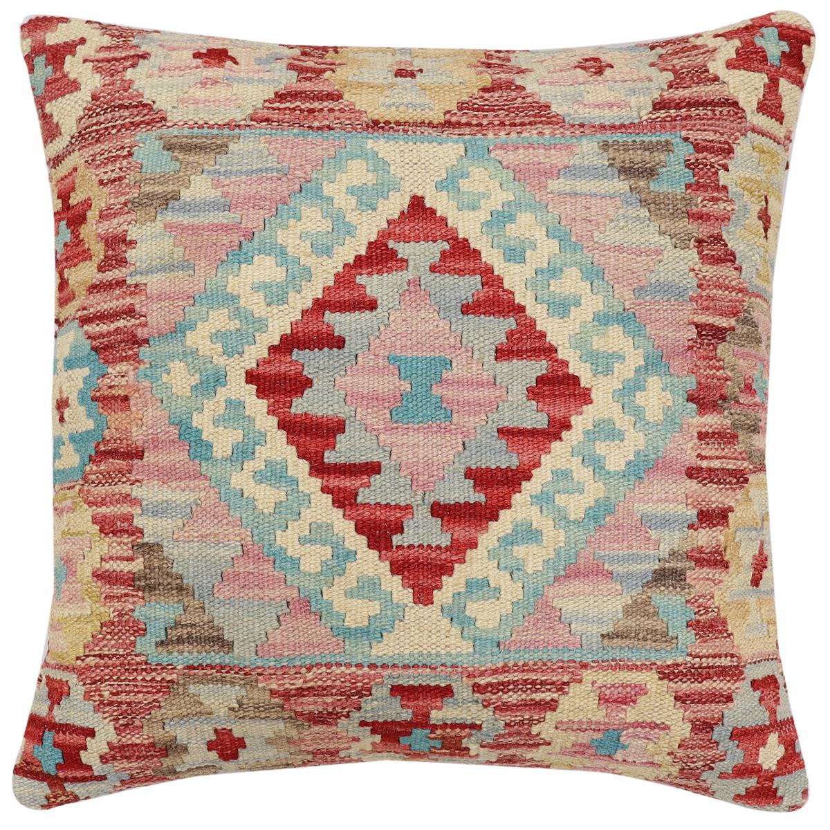 handmade Traditional Pillow Red Blue Hand-Woven SQUARE 100% WOOL Hand woven turkish pillow2 x 2