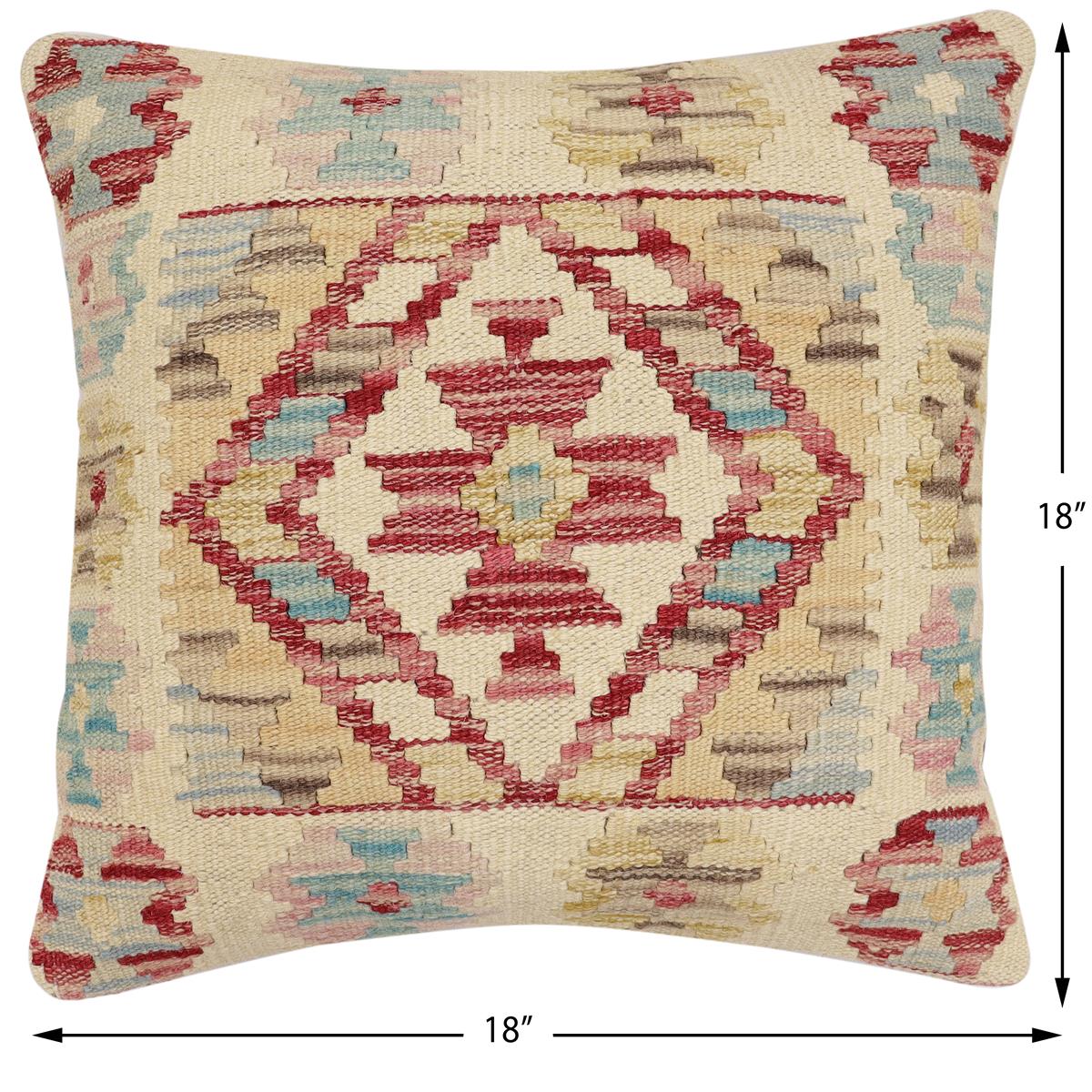 handmade Traditional Pillow Beige Red Hand-Woven SQUARE 100% WOOL Hand woven turkish pillow2 x 2
