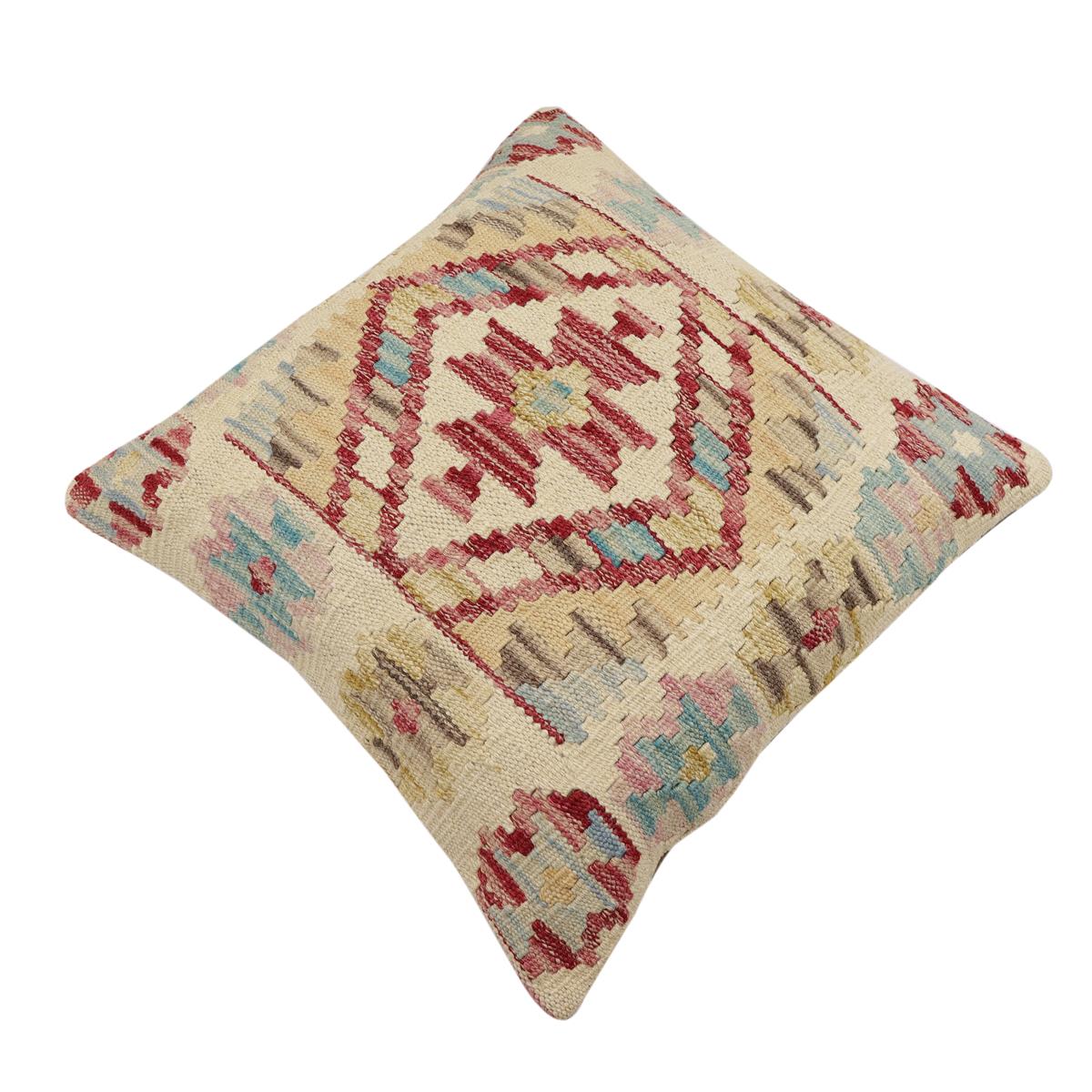 handmade Traditional Pillow Beige Red Hand-Woven SQUARE 100% WOOL Hand woven turkish pillow2 x 2