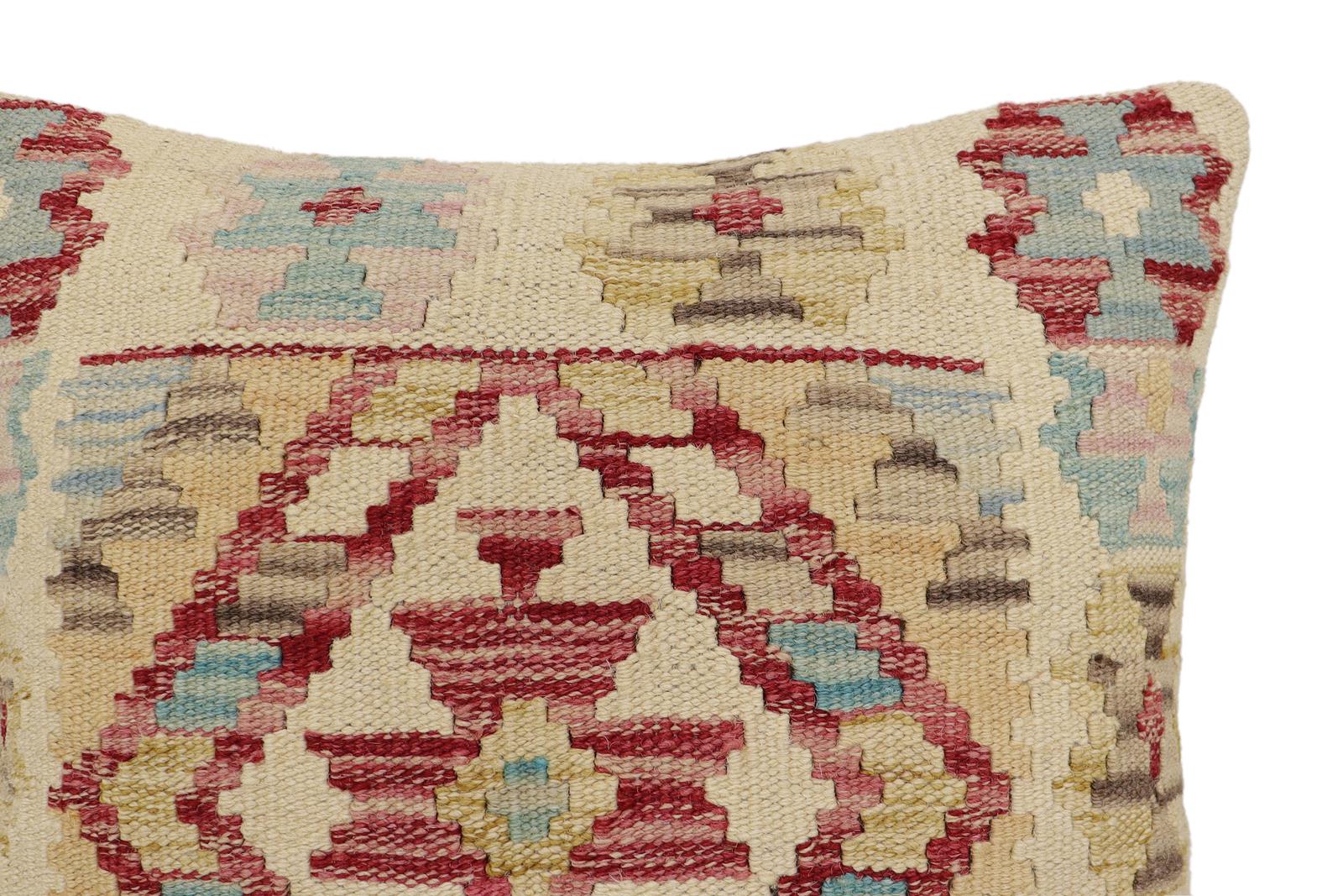handmade Traditional Pillow Beige Red Hand-Woven SQUARE 100% WOOL Hand woven turkish pillow2 x 2