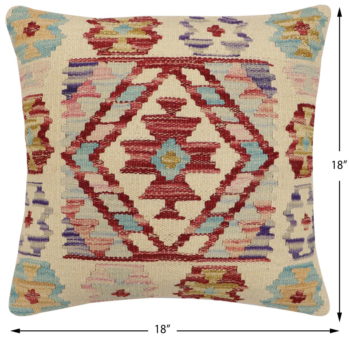 handmade Traditional Pillow Beige Red Hand-Woven SQUARE 100% WOOL Hand woven turkish pillow2 x 2