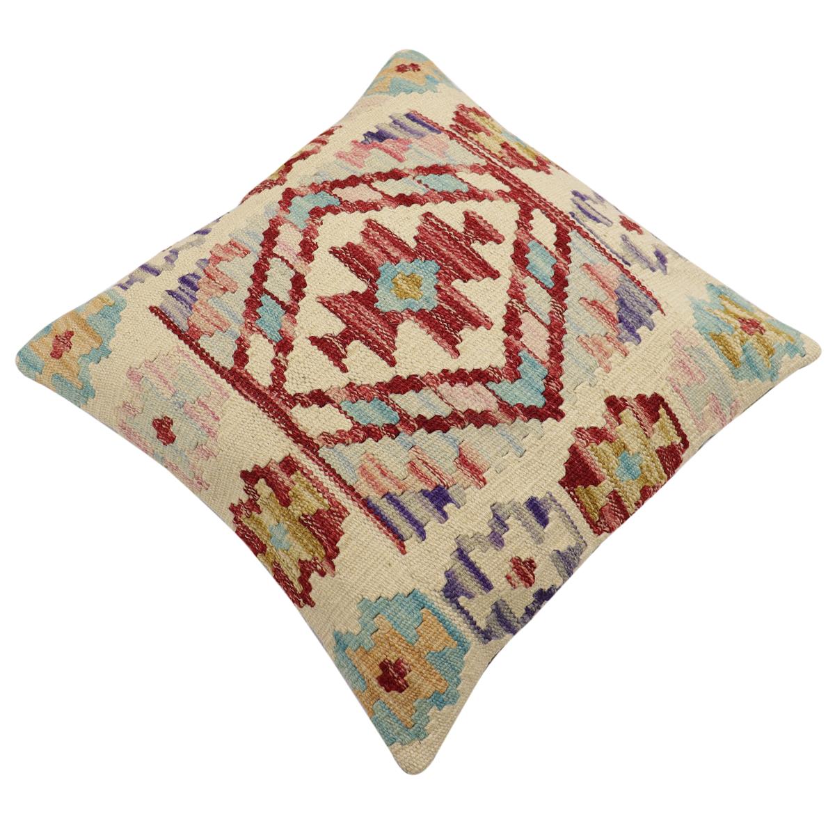 handmade Traditional Pillow Beige Red Hand-Woven SQUARE 100% WOOL Hand woven turkish pillow2 x 2