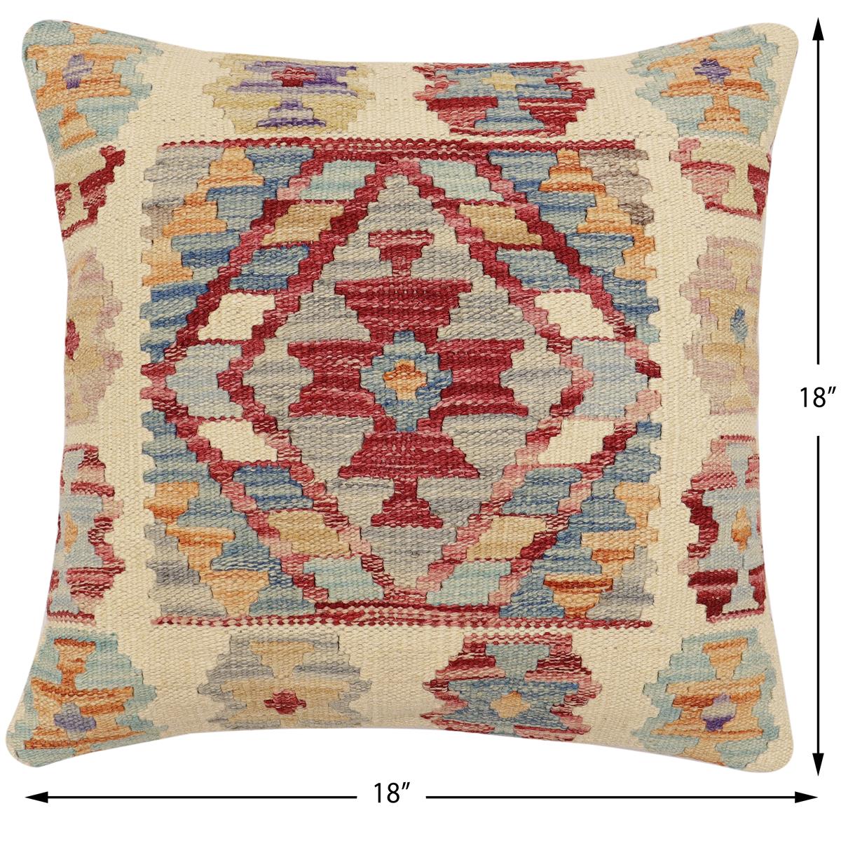 handmade Traditional Pillow Beige Red Hand-Woven SQUARE 100% WOOL Hand woven turkish pillow2 x 2