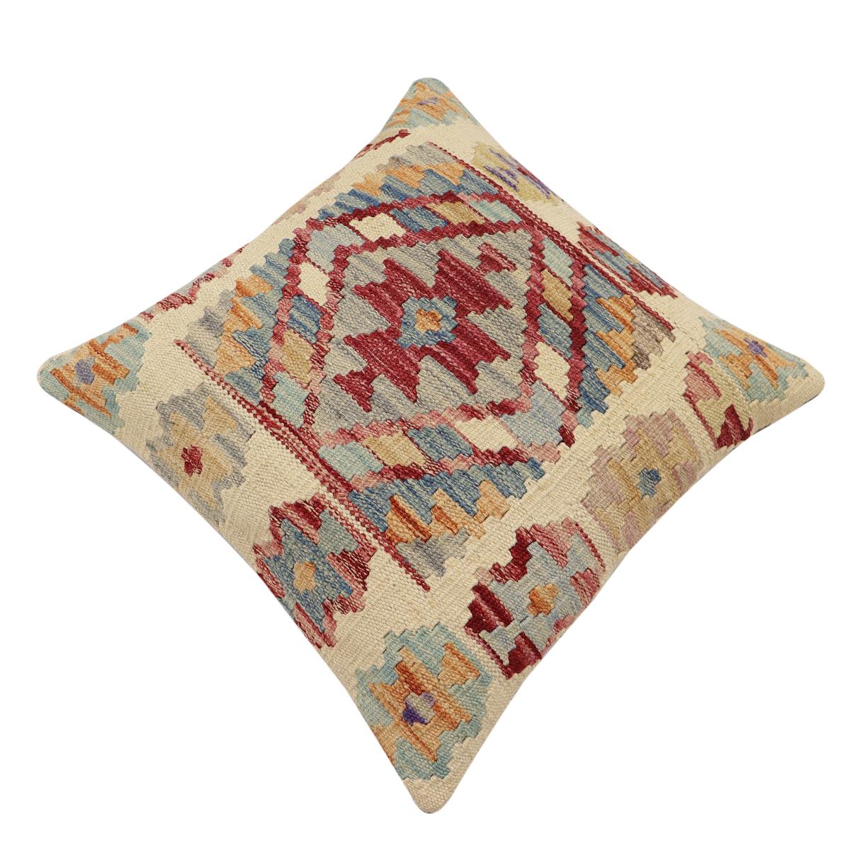 handmade Traditional Pillow Beige Red Hand-Woven SQUARE 100% WOOL Hand woven turkish pillow2 x 2