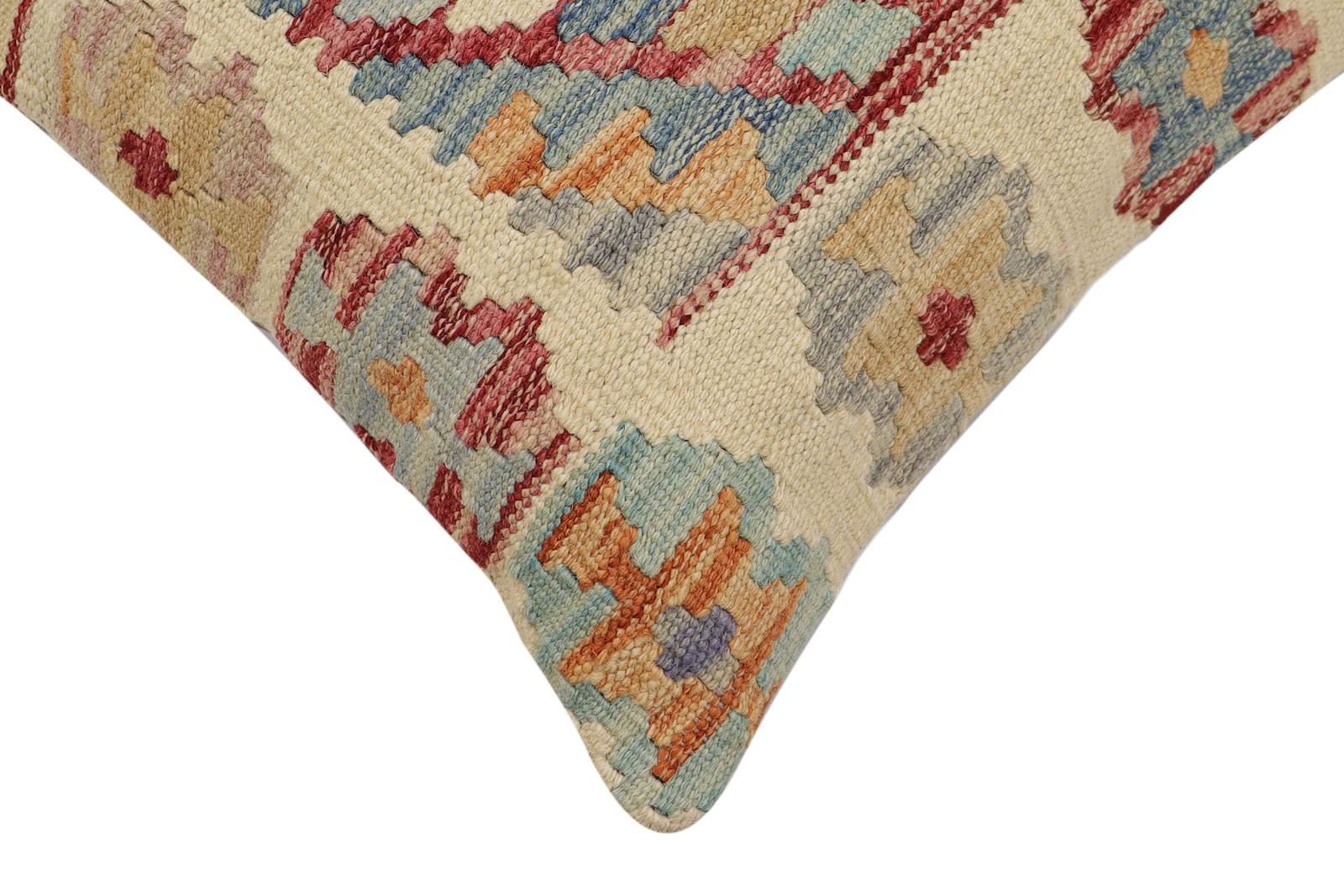 handmade Traditional Pillow Beige Red Hand-Woven SQUARE 100% WOOL Hand woven turkish pillow2 x 2