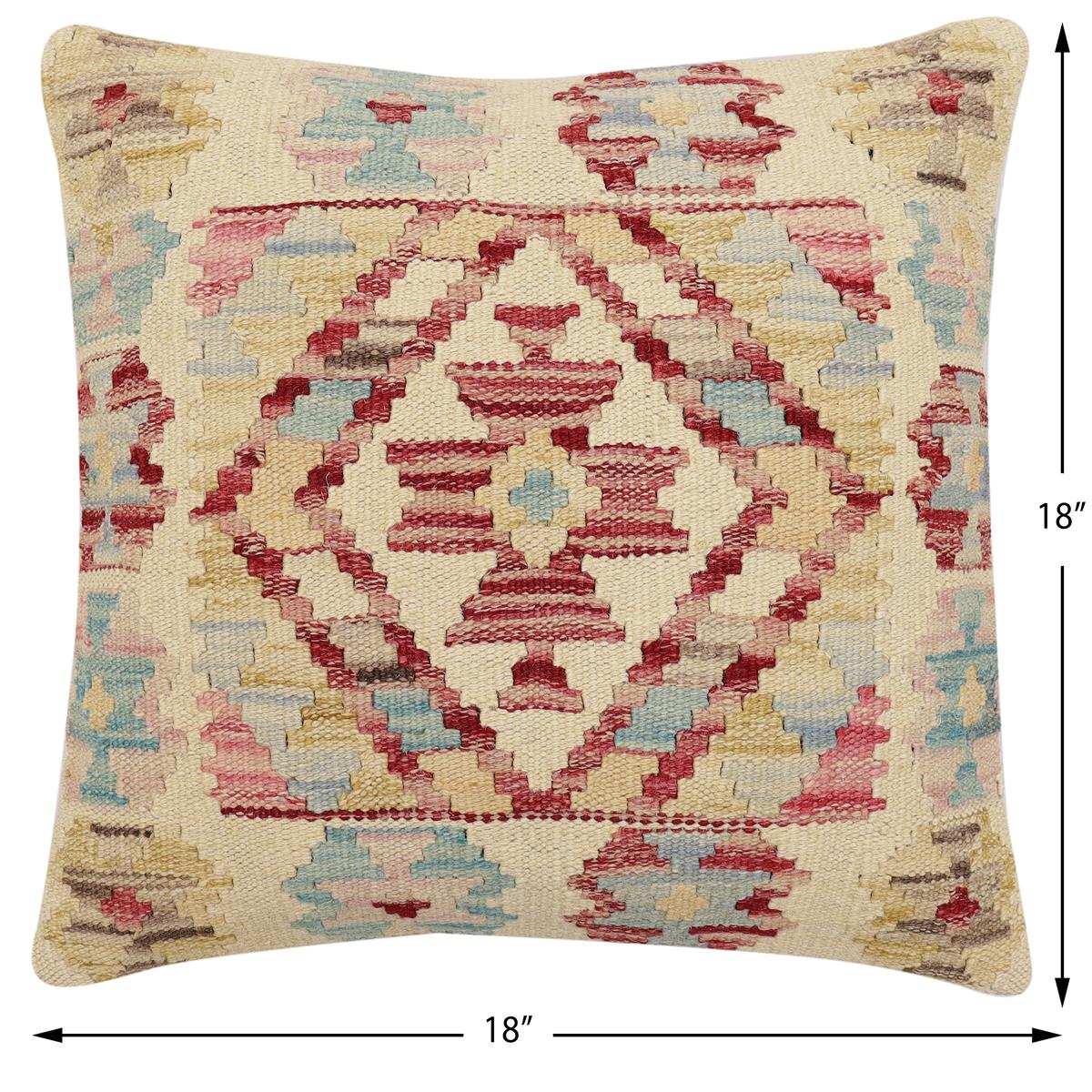 handmade Traditional Pillow Beige Red Hand-Woven SQUARE 100% WOOL Hand woven turkish pillow2 x 2