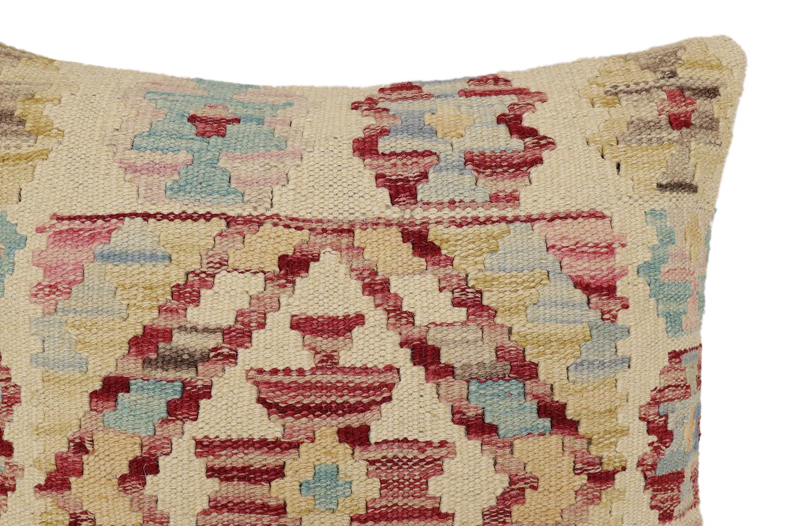 handmade Traditional Pillow Beige Red Hand-Woven SQUARE 100% WOOL Hand woven turkish pillow2 x 2