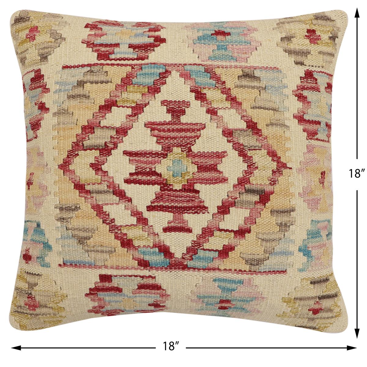 handmade Traditional Pillow Beige Red Hand-Woven SQUARE 100% WOOL Hand woven turkish pillow2 x 2