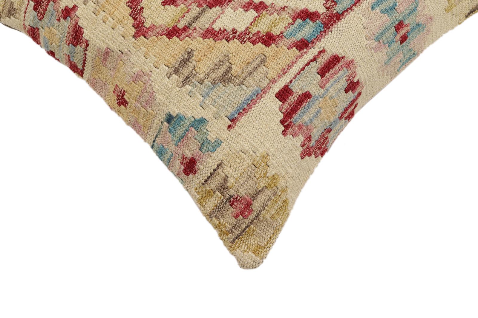 handmade Traditional Pillow Beige Red Hand-Woven SQUARE 100% WOOL Hand woven turkish pillow2 x 2