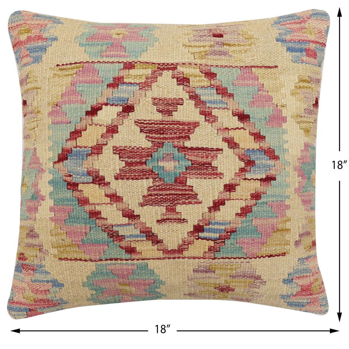 handmade Traditional Pillow Beige Red Hand-Woven SQUARE 100% WOOL Hand woven turkish pillow2 x 2
