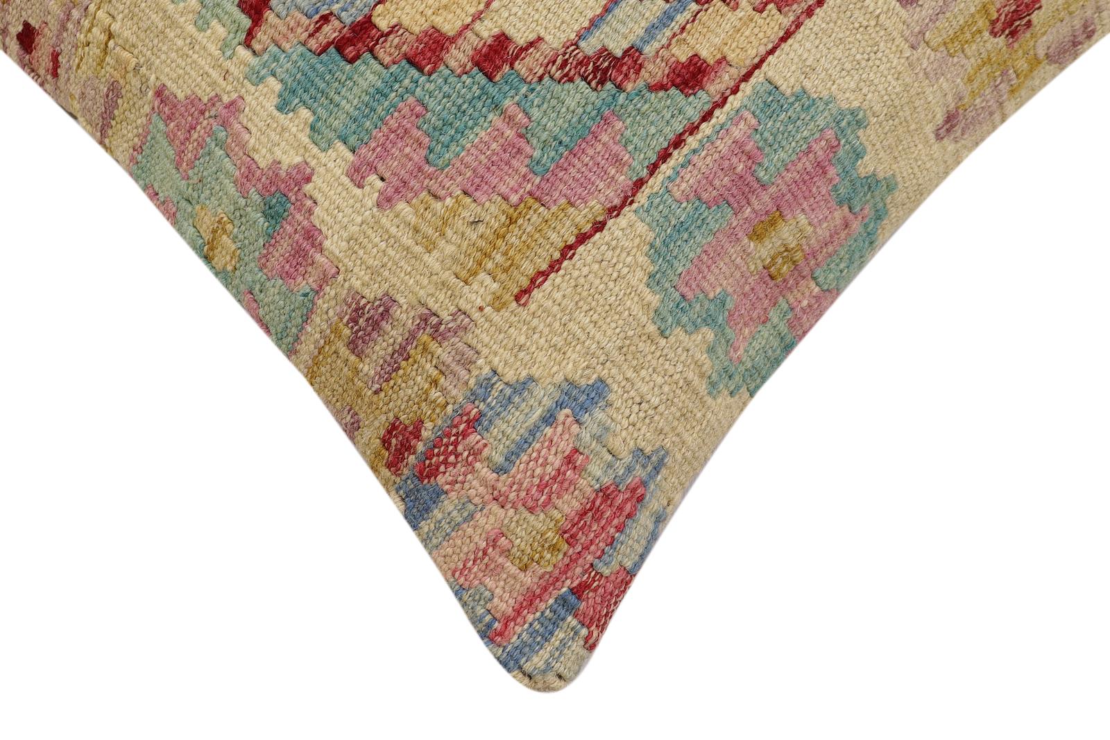handmade Traditional Pillow Beige Red Hand-Woven SQUARE 100% WOOL Hand woven turkish pillow2 x 2
