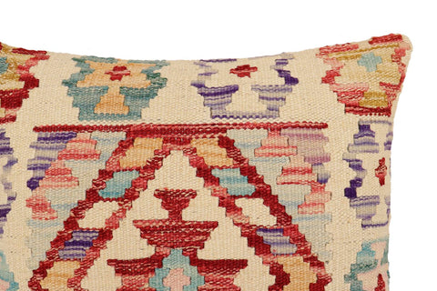 handmade Traditional Pillow Beige Red Hand-Woven SQUARE 100% WOOL  Hand woven turkish pillow  2 x 2