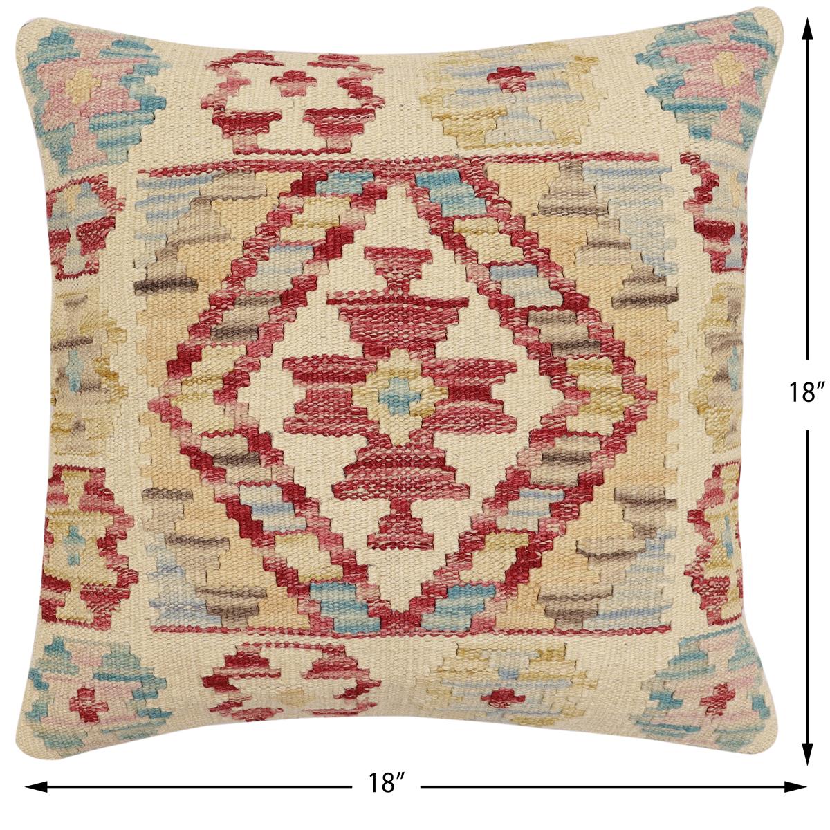 handmade Traditional Pillow Beige Red Hand-Woven SQUARE 100% WOOL Hand woven turkish pillow2 x 2