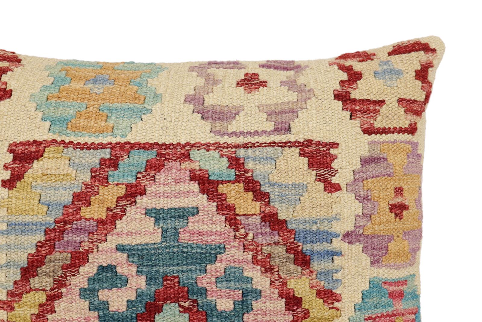 handmade Traditional Pillow Beige Red Hand-Woven SQUARE 100% WOOL Hand woven turkish pillow2 x 2