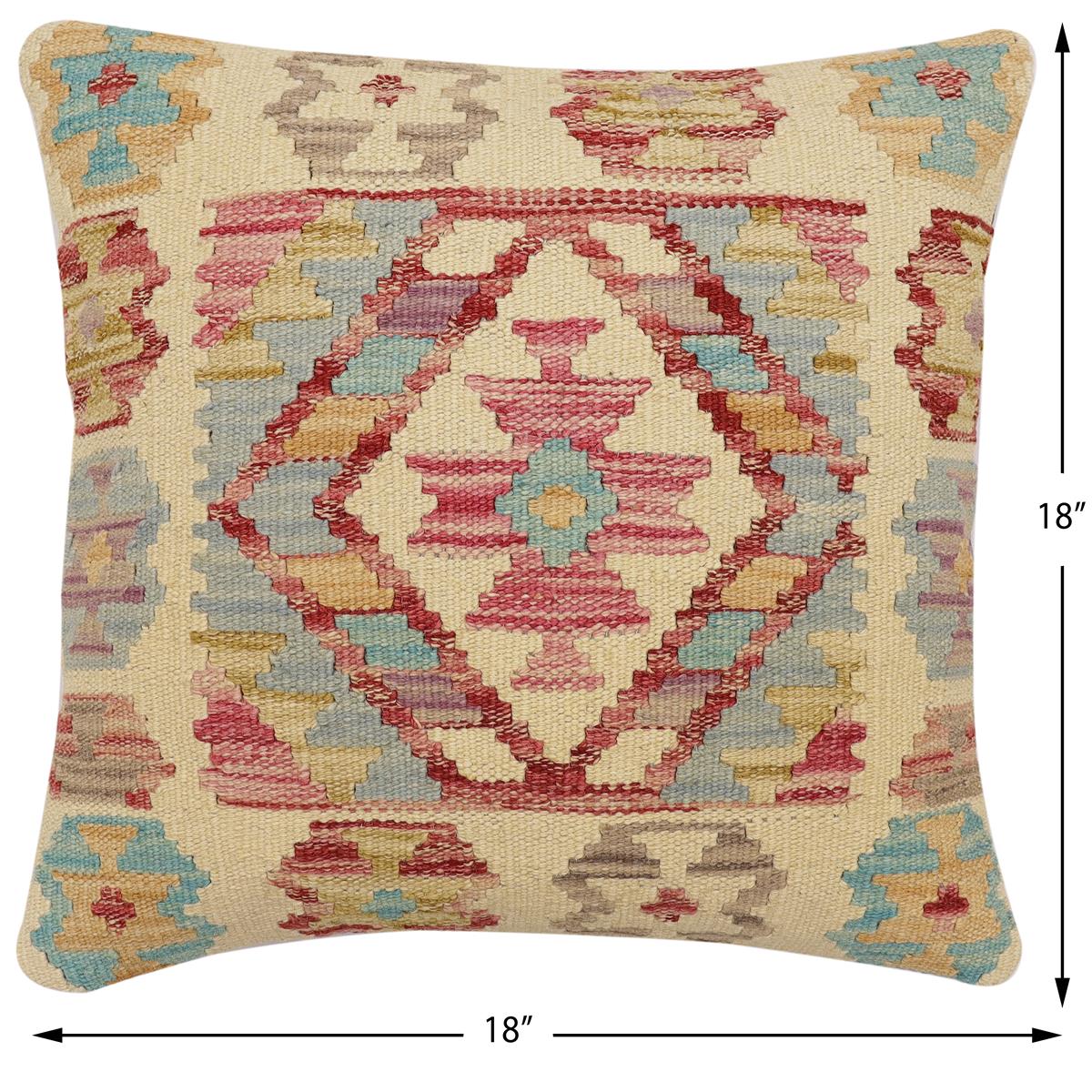 handmade Traditional Pillow Beige Red Hand-Woven SQUARE 100% WOOL Hand woven turkish pillow2 x 2