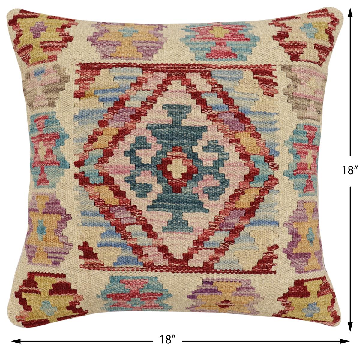 handmade Traditional Pillow Beige Red Hand-Woven SQUARE 100% WOOL Hand woven turkish pillow2 x 2