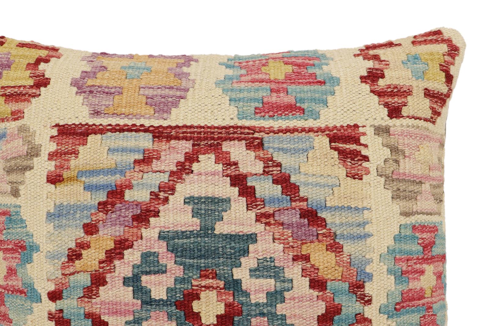 handmade Traditional Pillow Beige Red Hand-Woven SQUARE 100% WOOL Hand woven turkish pillow2 x 2