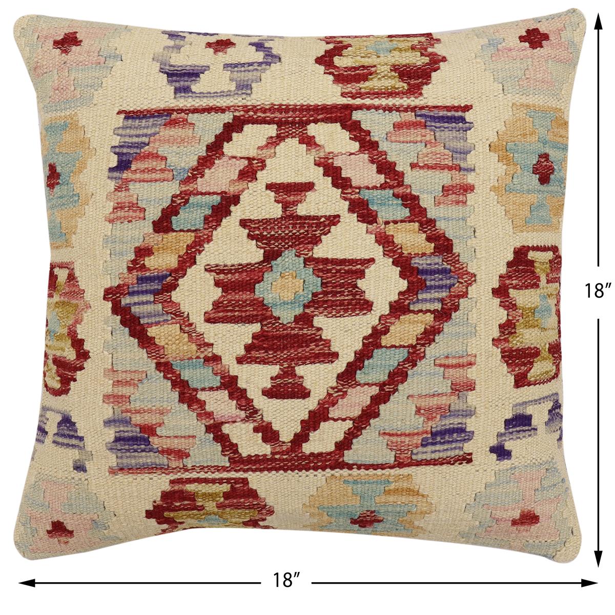 handmade Traditional Pillow Beige Red Hand-Woven SQUARE 100% WOOL Hand woven turkish pillow2 x 2