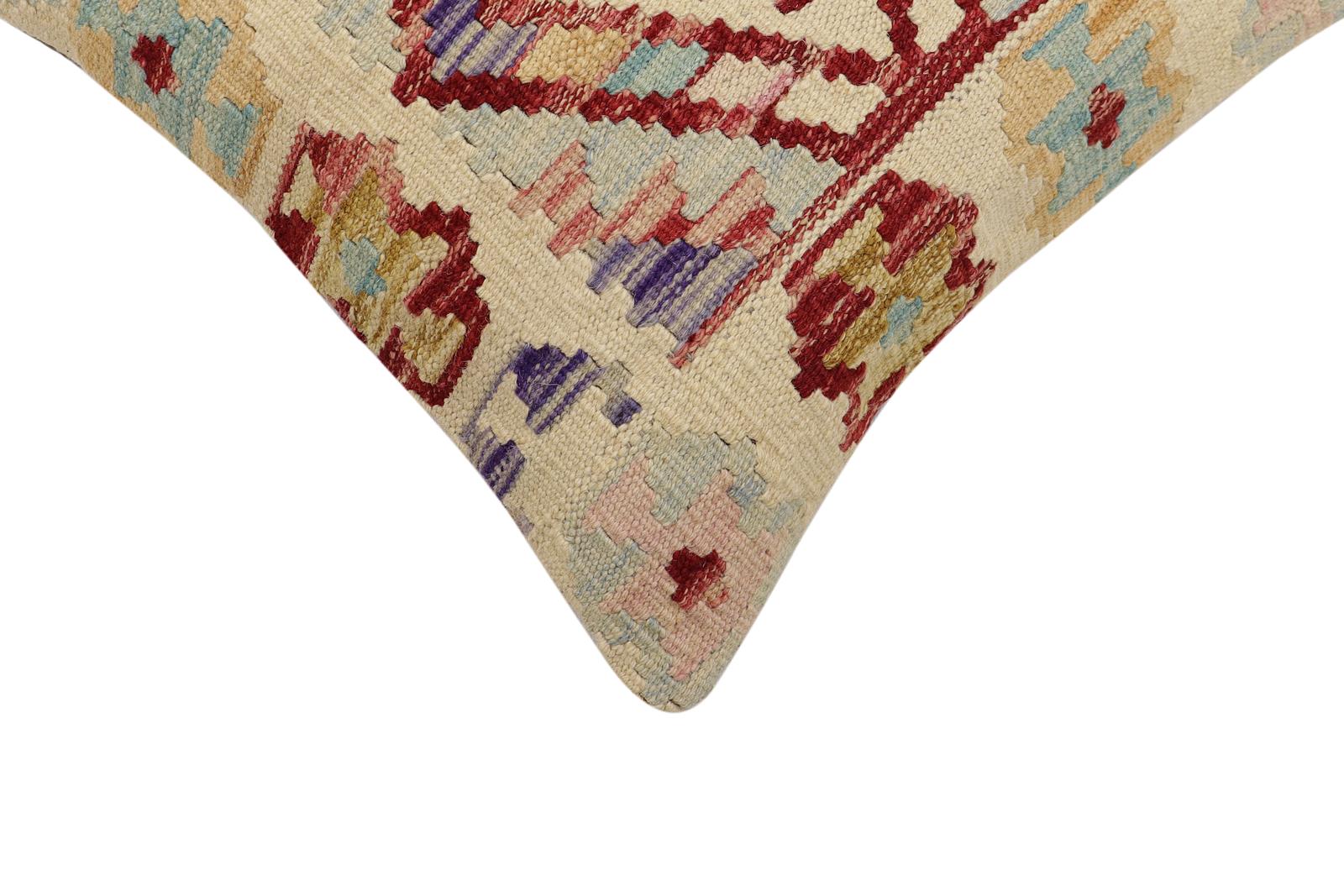 handmade Traditional Pillow Beige Red Hand-Woven SQUARE 100% WOOL Hand woven turkish pillow2 x 2