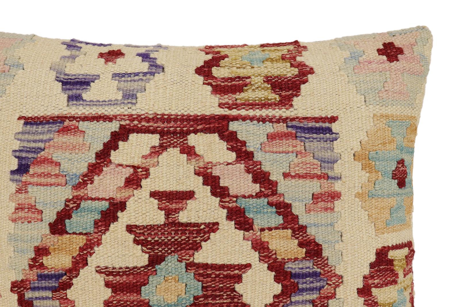 handmade Traditional Pillow Beige Red Hand-Woven SQUARE 100% WOOL Hand woven turkish pillow2 x 2