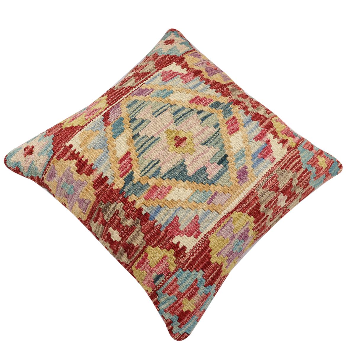 handmade Traditional Pillow Red Blue Hand-Woven SQUARE 100% WOOL Hand woven turkish pillow2 x 2