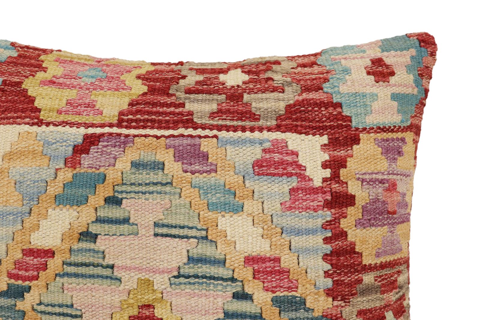 handmade Traditional Pillow Red Blue Hand-Woven SQUARE 100% WOOL Hand woven turkish pillow2 x 2