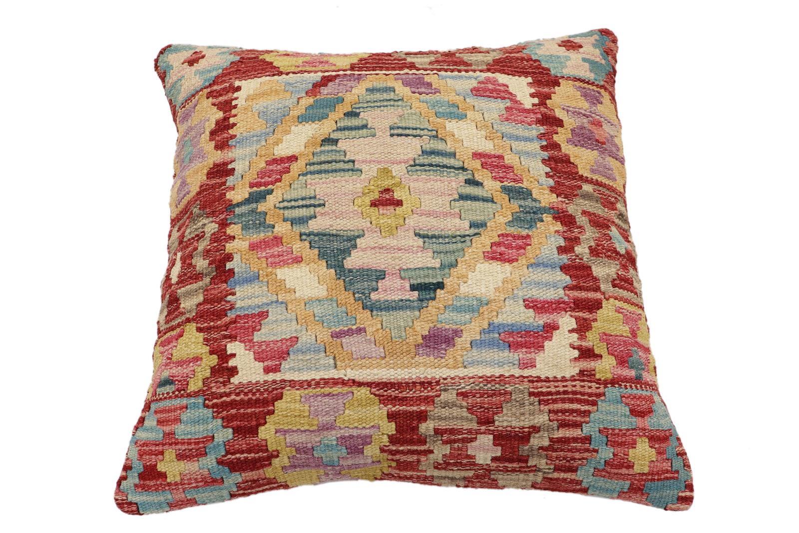 handmade Traditional Pillow Red Blue Hand-Woven SQUARE 100% WOOL Hand woven turkish pillow2 x 2
