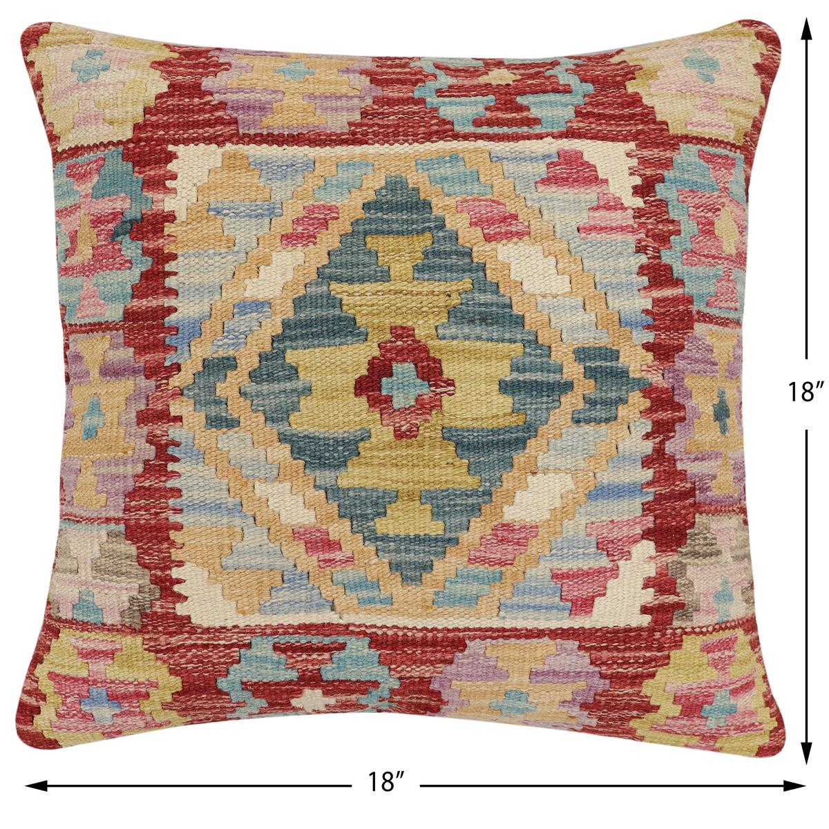 handmade Traditional Pillow Red Blue Hand-Woven SQUARE 100% WOOL Hand woven turkish pillow2 x 2