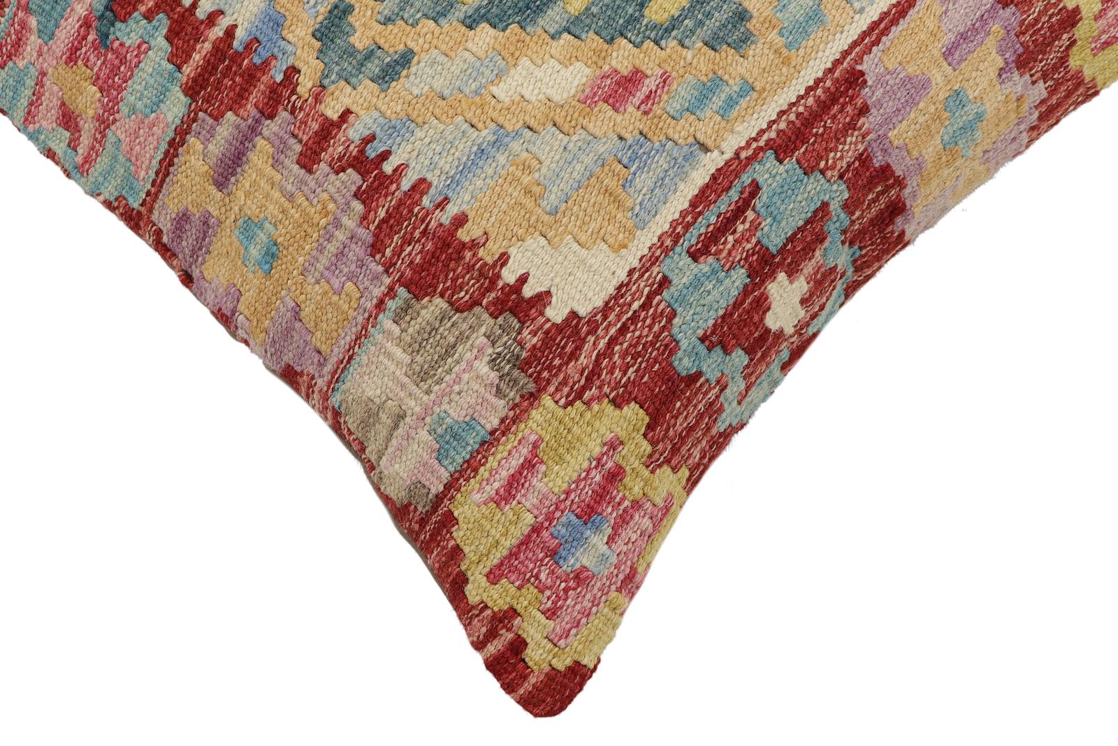 handmade Traditional Pillow Red Blue Hand-Woven SQUARE 100% WOOL Hand woven turkish pillow2 x 2