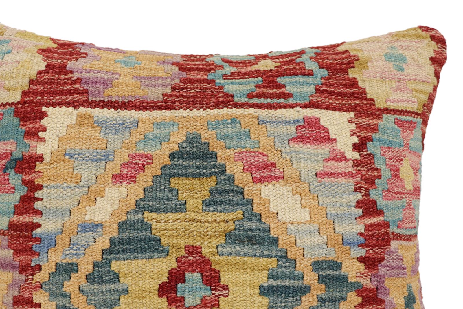 handmade Traditional Pillow Red Blue Hand-Woven SQUARE 100% WOOL Hand woven turkish pillow2 x 2