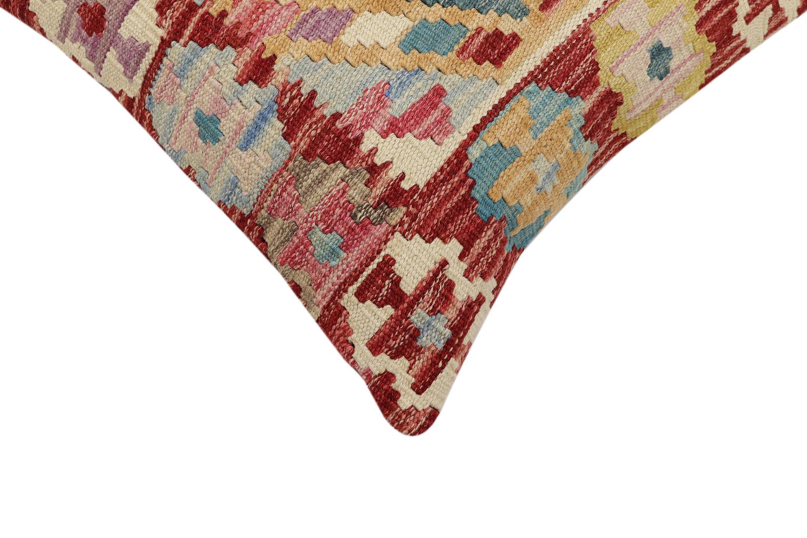 handmade Traditional Pillow Red Blue Hand-Woven SQUARE 100% WOOL Hand woven turkish pillow2 x 2