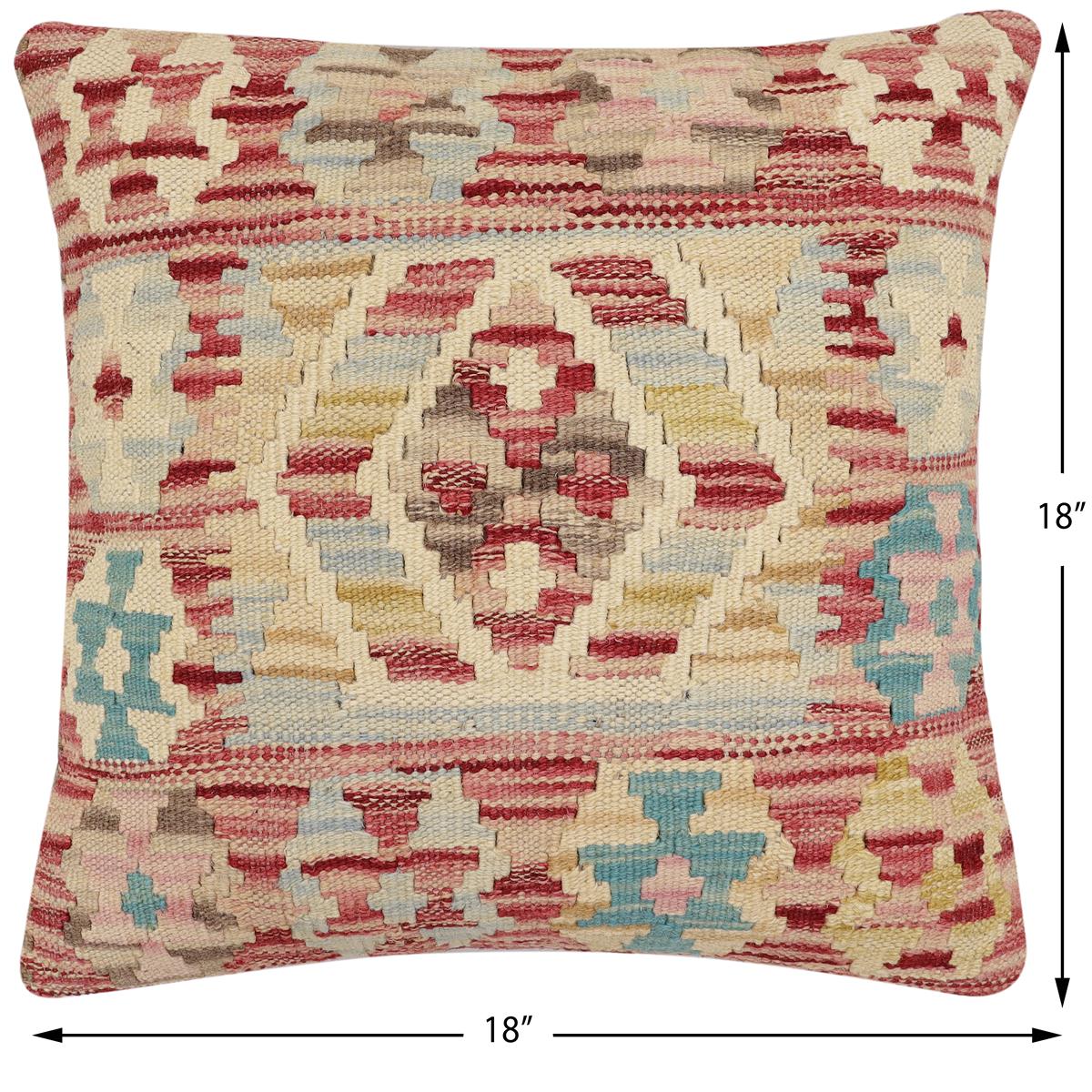 handmade Traditional Pillow Red Blue Hand-Woven SQUARE 100% WOOL Hand woven turkish pillow2 x 2