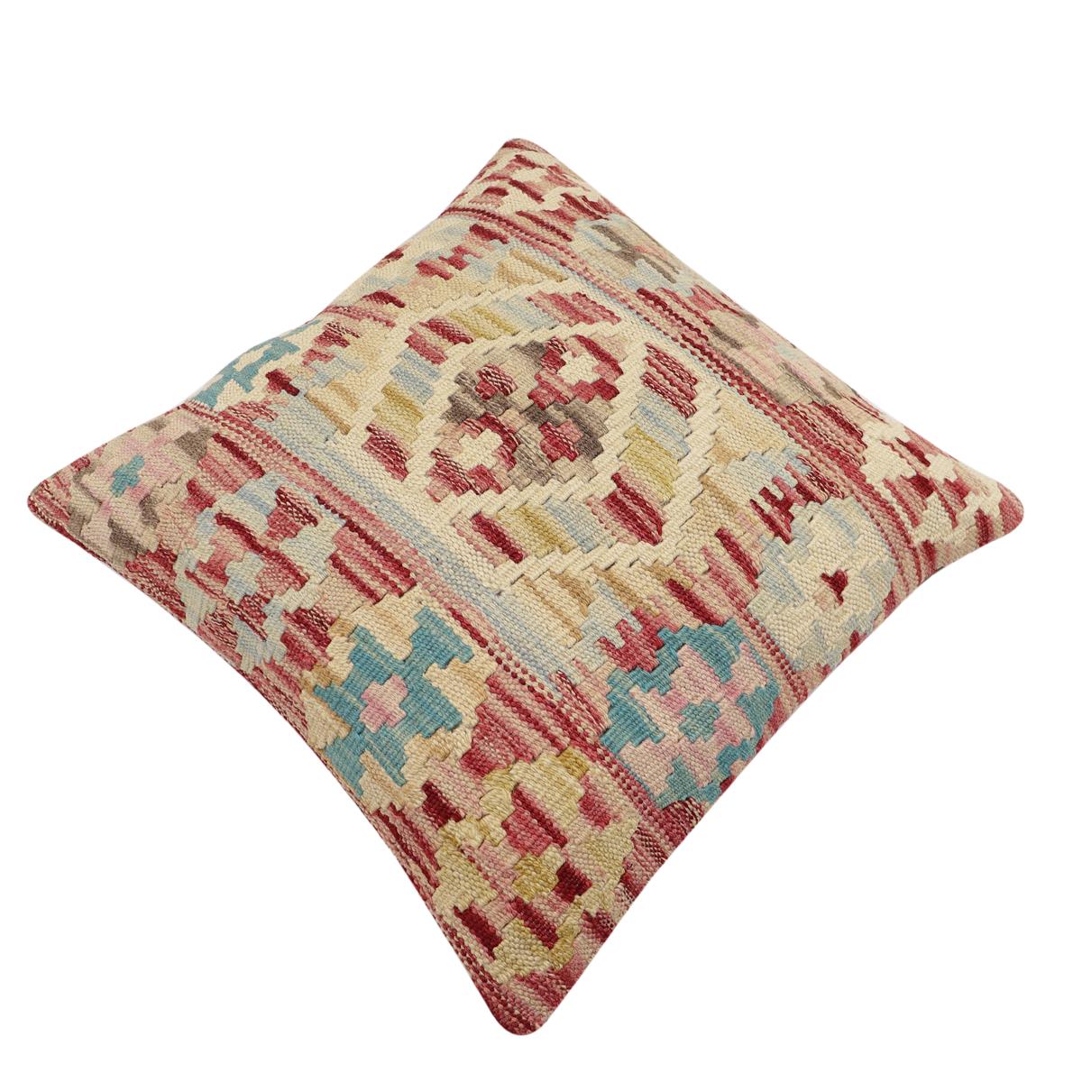 handmade Traditional Pillow Red Blue Hand-Woven SQUARE 100% WOOL Hand woven turkish pillow2 x 2