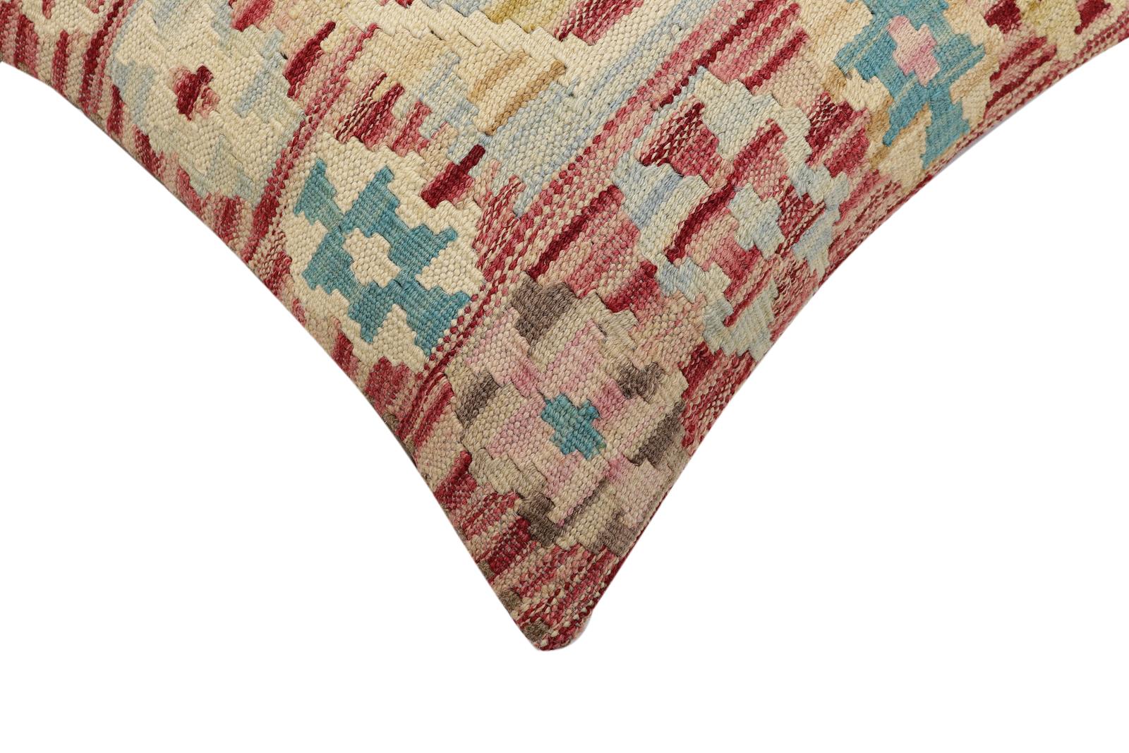 handmade Traditional Pillow Red Blue Hand-Woven SQUARE 100% WOOL Hand woven turkish pillow2 x 2