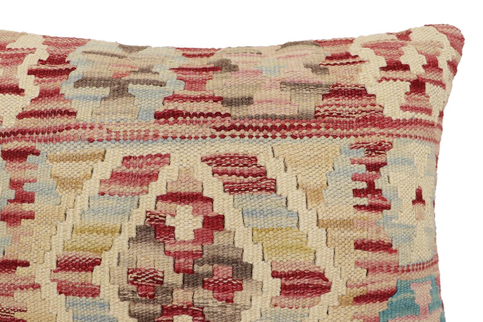 handmade Traditional Pillow Red Blue Hand-Woven SQUARE 100% WOOL Hand woven turkish pillow2 x 2