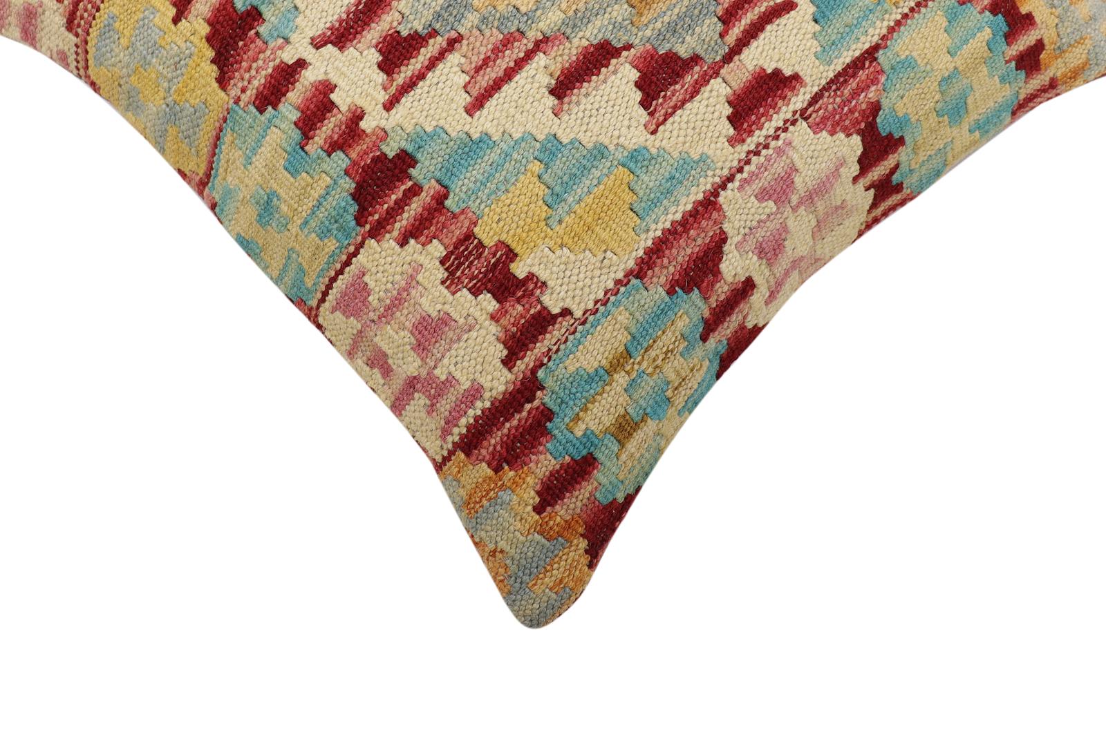 handmade Traditional Pillow Red Blue Hand-Woven SQUARE 100% WOOL Hand woven turkish pillow2 x 2