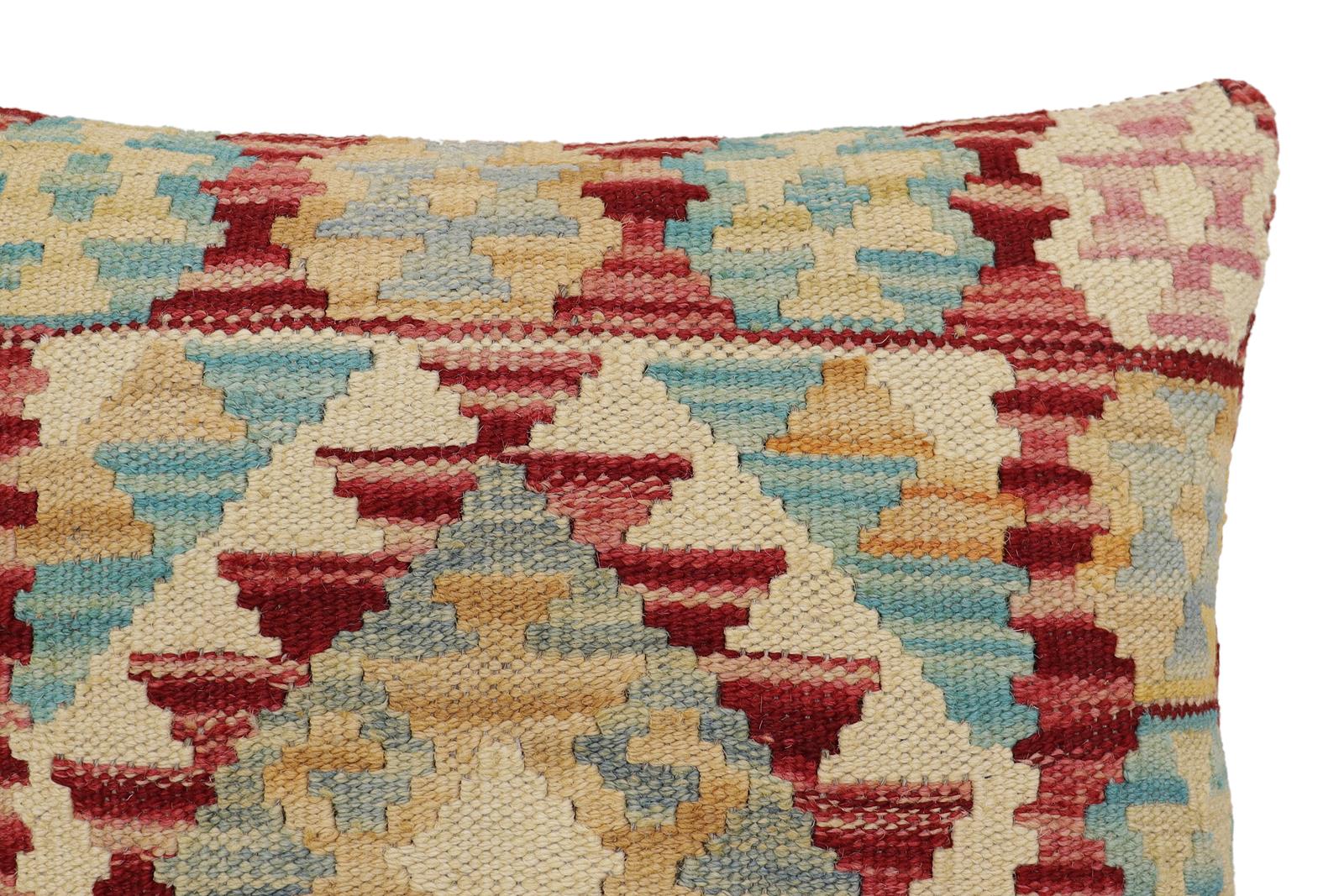 handmade Traditional Pillow Red Blue Hand-Woven SQUARE 100% WOOL Hand woven turkish pillow2 x 2